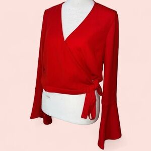 Vibrant Red Wrap Blouse
